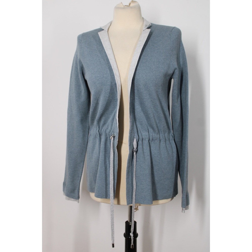 Peter Elliot 42 M Blue Open-Front Cinch Waist Cotton Knit Cardigan Topper Top